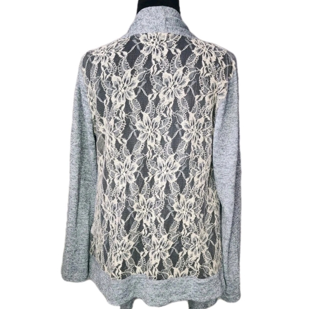 Emerald Women's M Cardigan Gray Lace Boho Feminine